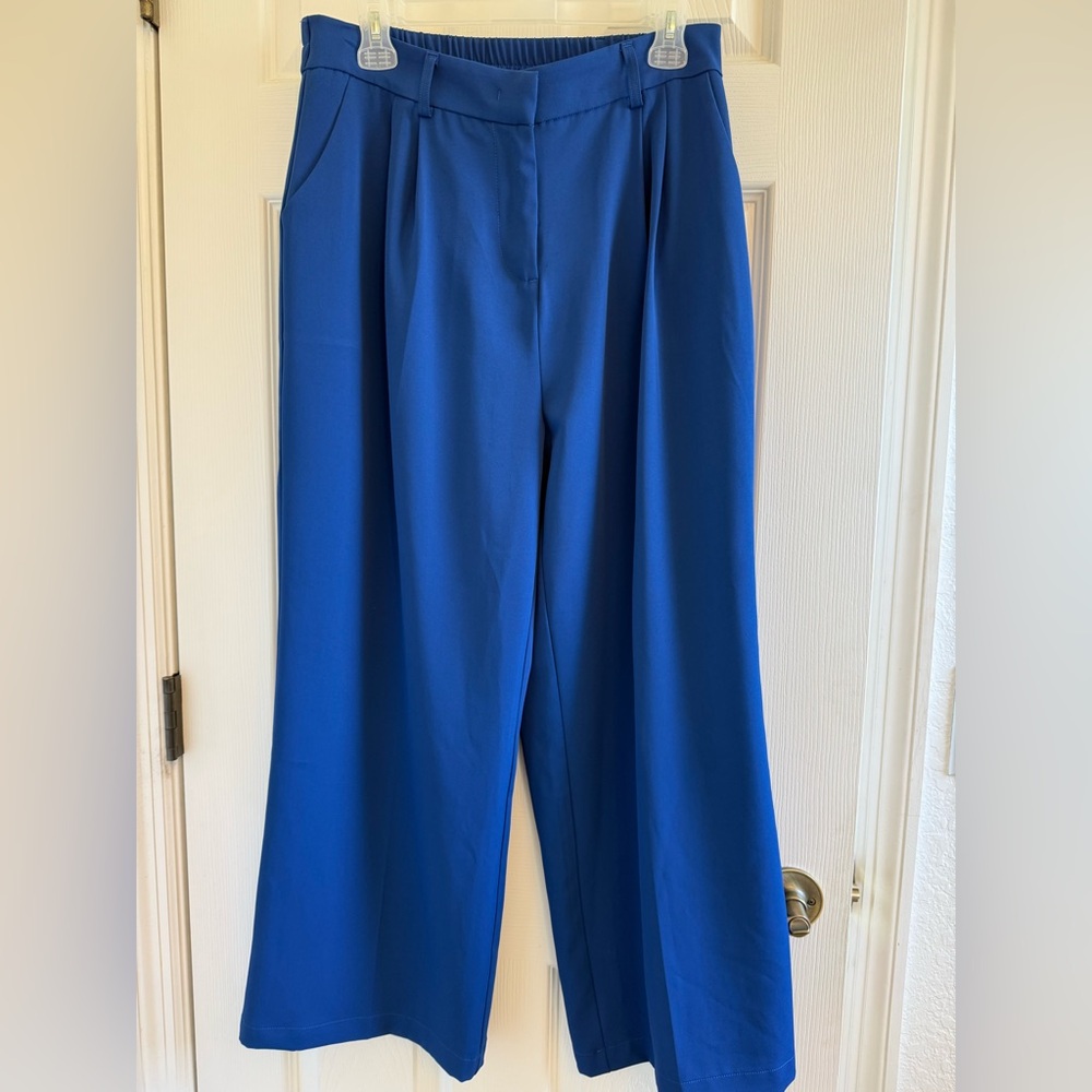 WideLeg Women's HighElastic WaistedinBack BusinessWork Trousers SuitPants Blue - Picture 5 of 5